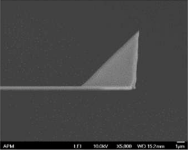 Silicon nitride BL-AC70N-PSA AFM cantilever with half hollow pyramid tip for soft sample high-resolution tapping mode measurements.