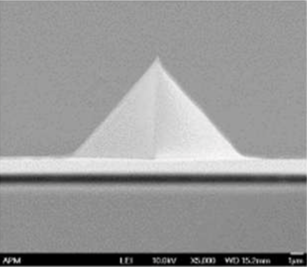 Close-up view of BL-AC70N-PSA tapping mode AFM probe designed for soft matter and biological sample imaging.